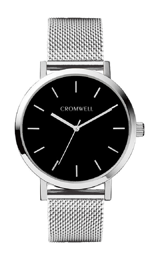 38mm "San Mateo" - Silver Case with Black Face - Cromwell Watch Company