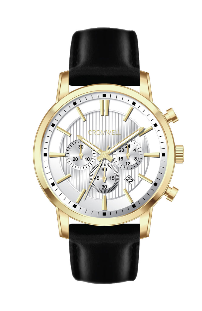 44mm "Balboa" - Gold Case Chronograph with White Face - Cromwell Watch Company