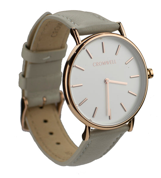 Watch 36MM - Rose Gold Case w White Face, Dove Gray Leather Band 36mm  main image 2