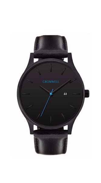 44mm "Huntington" - Black on Black With Blue Hand - Cromwell Watch Company