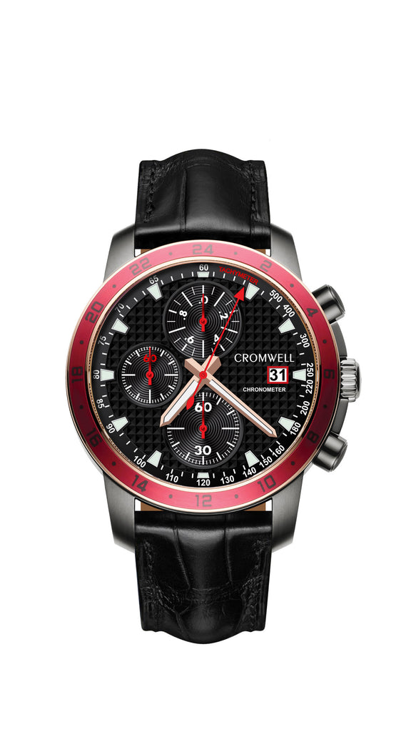 44mm "Monaco" - Gunmetal Case, Black Face, Chronometer - Cromwell Watch Company