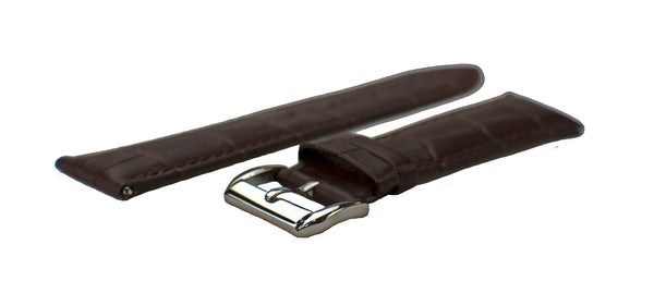 Watch Band- 22mm Dark Brown Crocodile w/Silver Round Buckle (For 44mm and 48mm watch cases) - Cromwell Watch Company