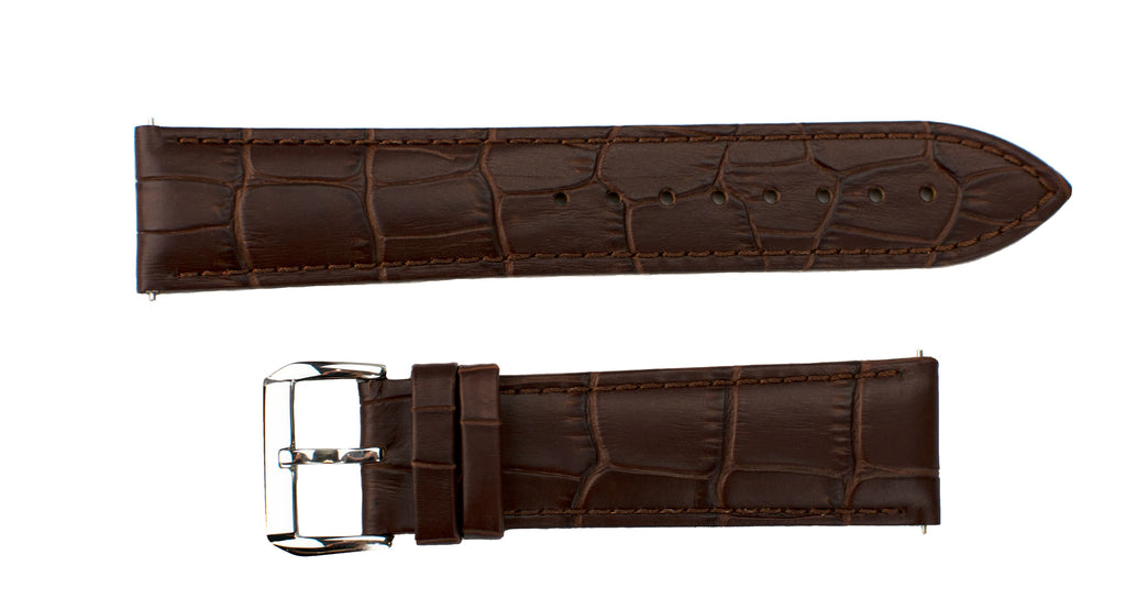 Watch Band- 22mm Dark Brown Crocodile w/Silver Round Buckle (For 44mm and 48mm watch cases) - Cromwell Watch Company