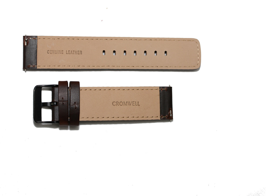 Watch Band- 22mm Dark Brown Square Edges w/Black Buckle (For 44mm and 48mm watch cases) - Cromwell Watch Company