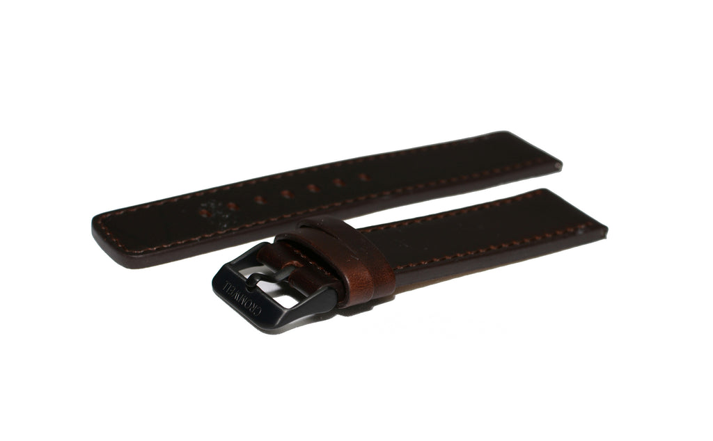 Watch Band- 22mm Dark Brown Square Edges w/Black Buckle (For 44mm and 48mm watch cases) - Cromwell Watch Company