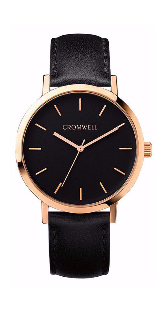 38mm "Del Mar" - Rose Gold Case with Black Face - Cromwell Watch Company