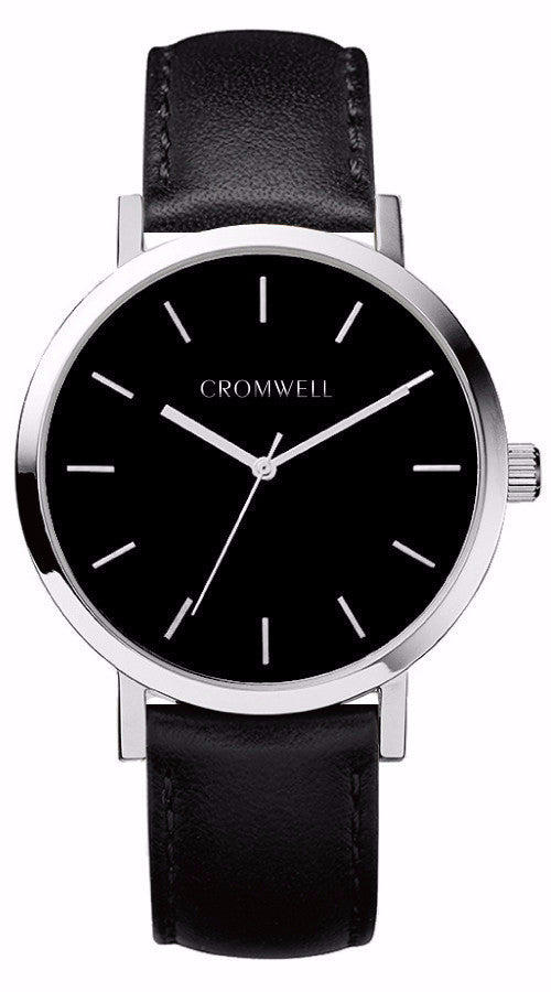 38mm "San Mateo" - Silver Case with Black Face - Cromwell Watch Company