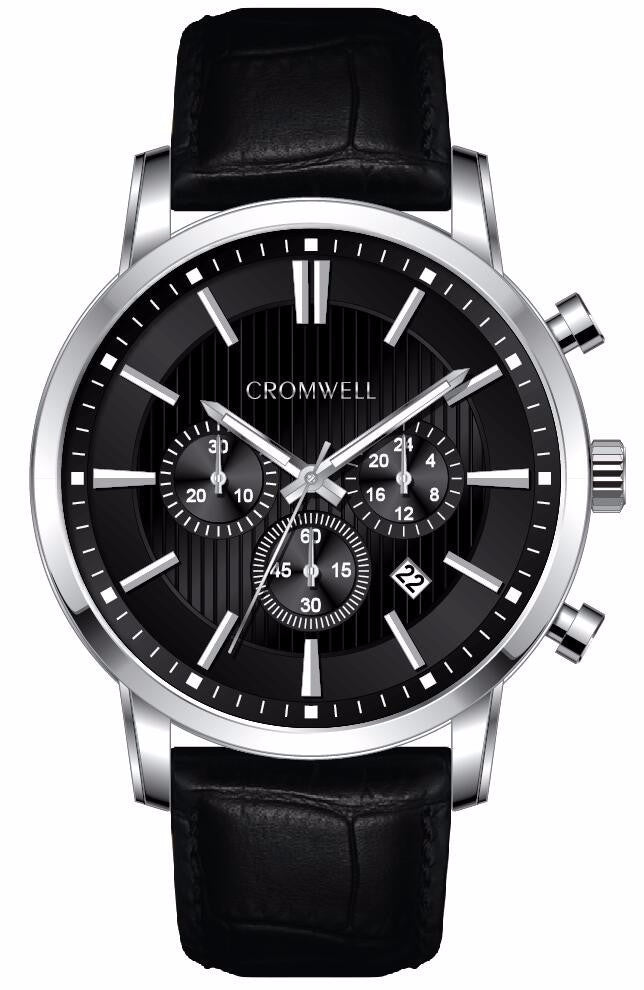 44mm "Redondo" - Silver Case Chronograph with Black Face - Cromwell Watch Company