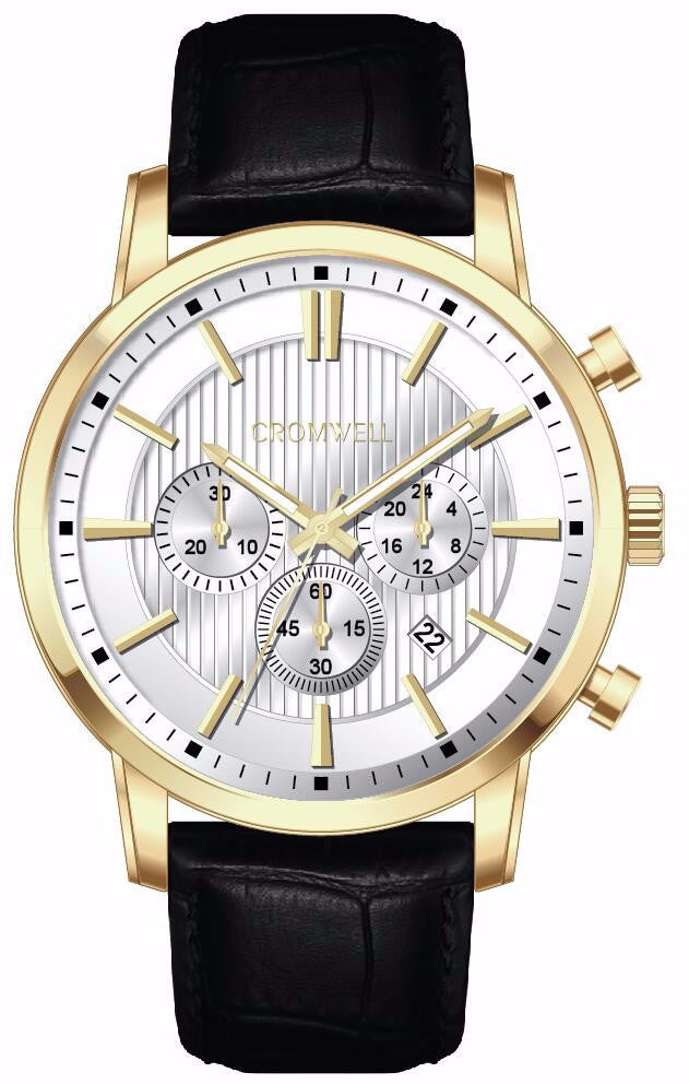 44mm "Balboa" - Gold Case Chronograph with White Face - Cromwell Watch Company