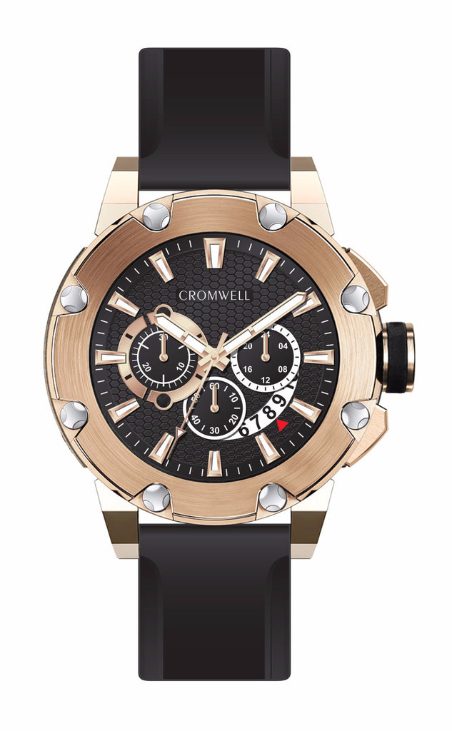 48mm "Santa Monica" - Rose Gold Chronograph with Black Face - Cromwell Watch Company