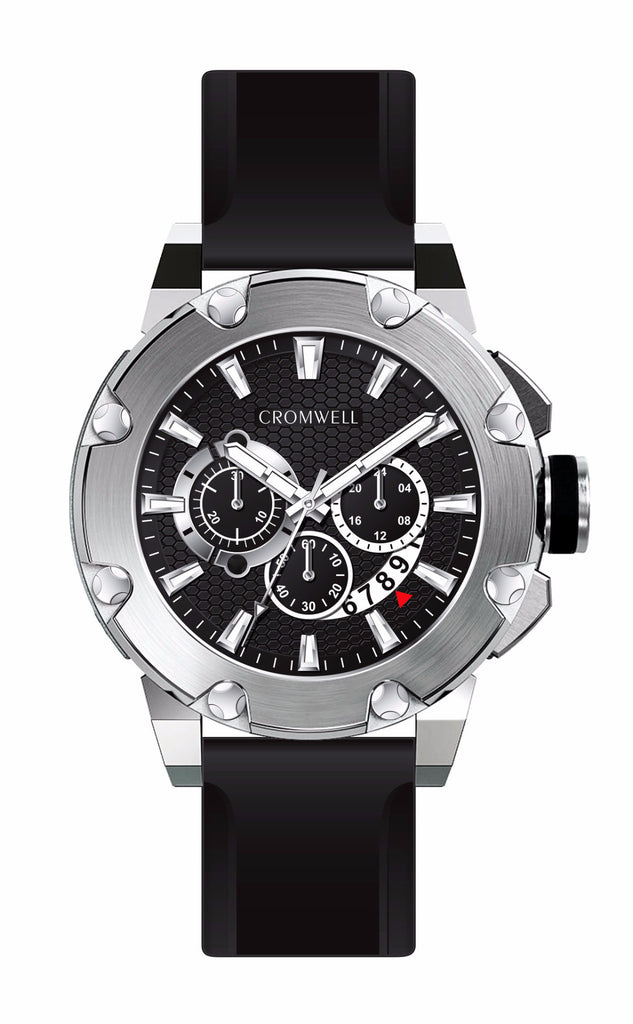 48mm "Santa Cruz" - Silver Case Chronograph with Silver Bezel, Black Face - Cromwell Watch Company