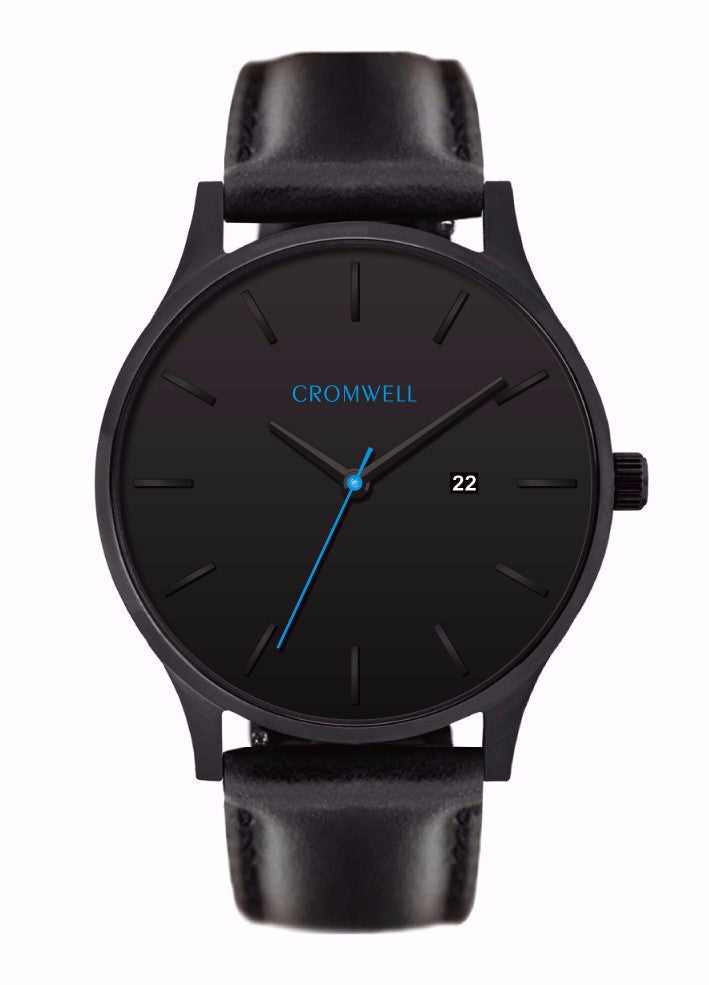 44mm "Huntington" - Black on Black With Blue Hand - Cromwell Watch Company