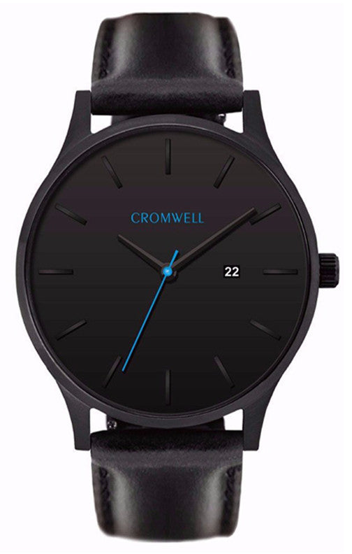 44mm "Huntington" - Black on Black With Blue Hand - Cromwell Watch Company