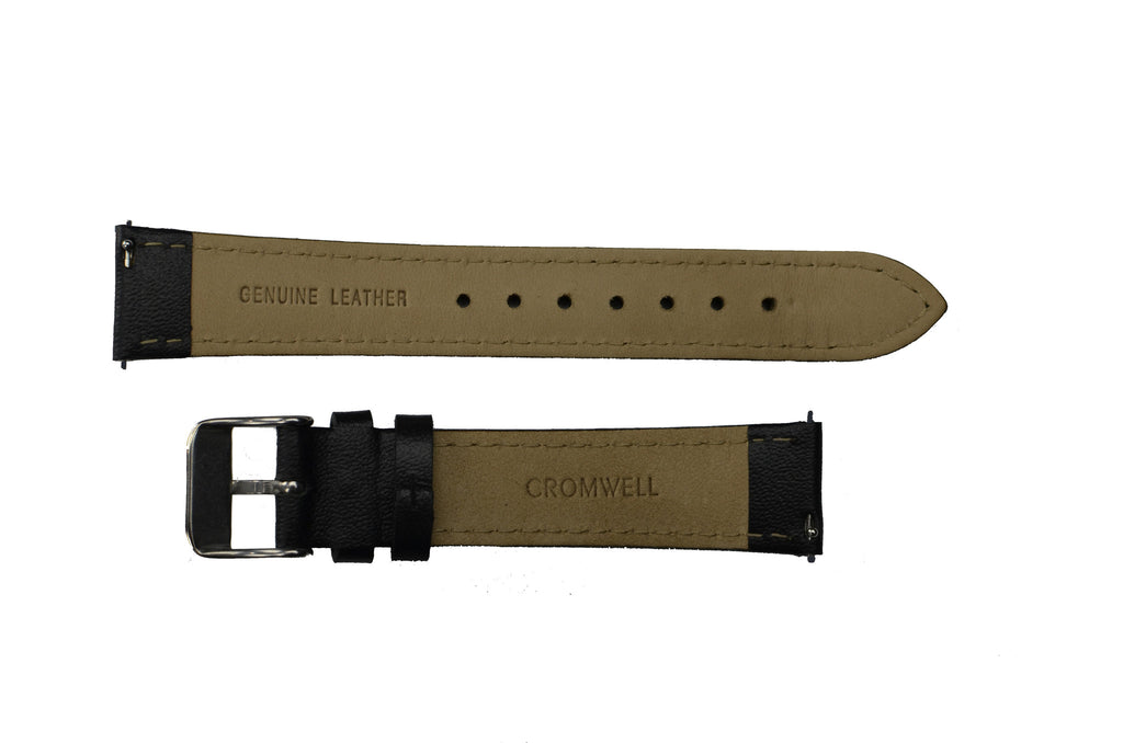 Watch Band- 18mm Black w/Silver Buckle (For 36mm and 38mm watch cases) - Cromwell Watch Company