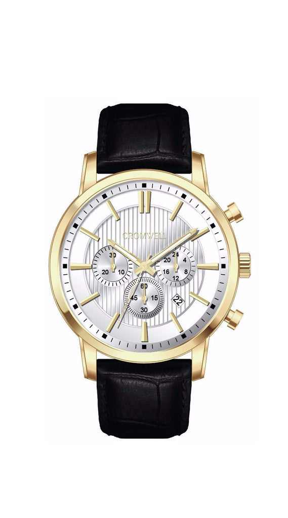 44mm Balboa - Gold Case Chronograph with White Face – Cromwell Watch