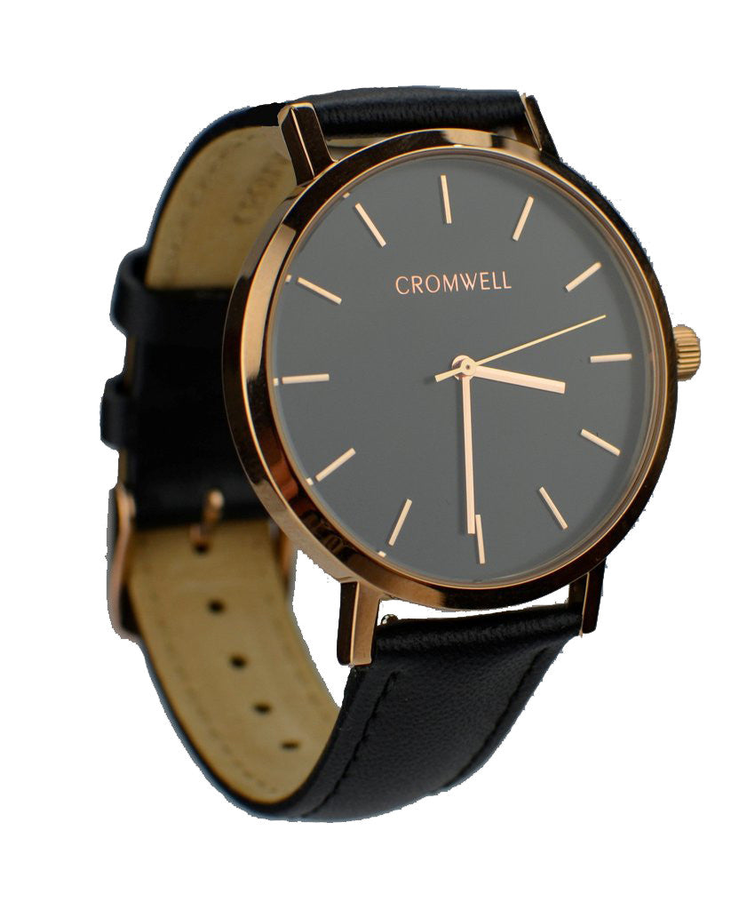 38mm "Del Mar" - Rose Gold Case with Black Face - Cromwell Watch Company
